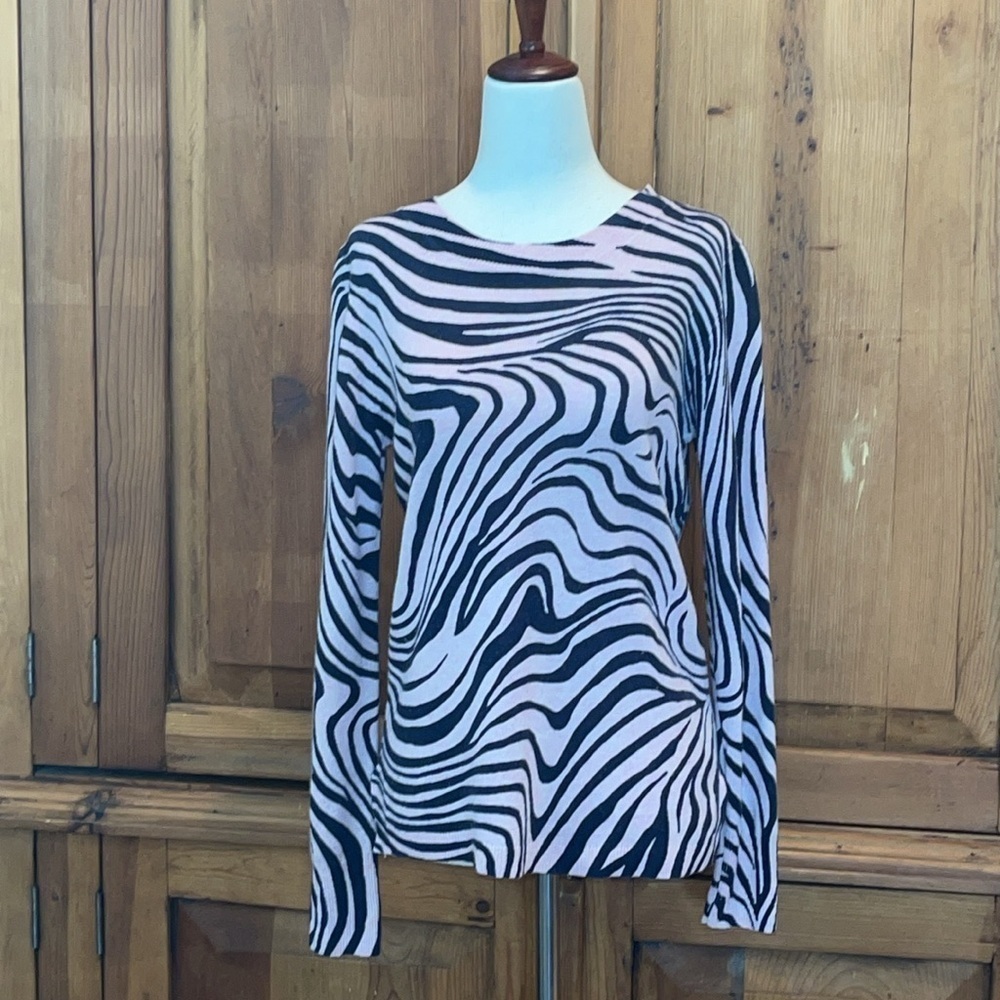 J.Crew Everyday Long Sleeve Cashmere Zebra Print Pink/Blue Sweater Sz. S